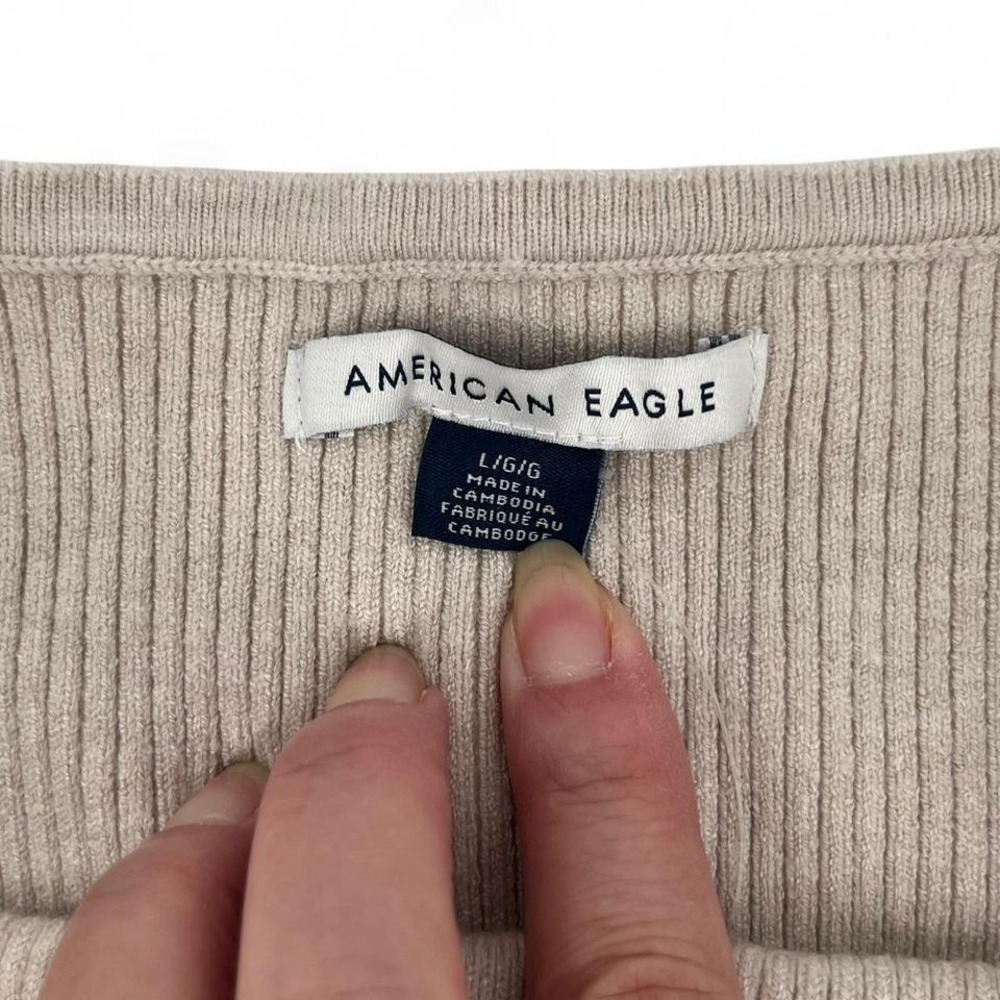 American Eagle Ribbed Button Tube Top Large Beige Knit Minimalist Y2K - Picture 2 of 5